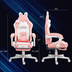 Cute Racing, Faux Leather Gaming Chair with Footrest, Headrest and Lumbar Support, Pink