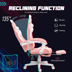 Cute Racing, Faux Leather Gaming Chair with Footrest, Headrest and Lumbar Support, Pink
