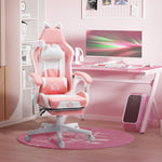 Cute Racing, Faux Leather Gaming Chair with Footrest, Headrest and Lumbar Support, Pink